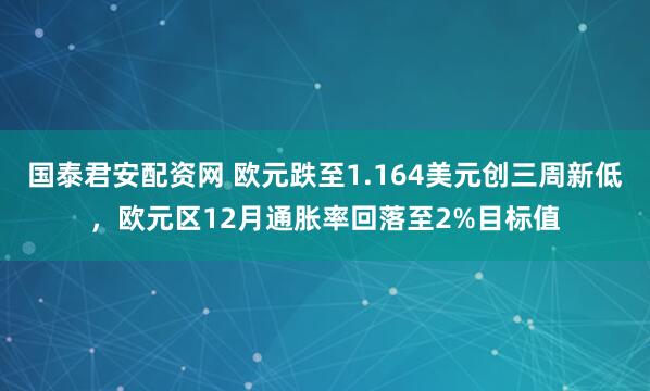 国泰君安配资网 欧元跌至1.164美元创三周新低，欧元区12月通胀率回落至2%目标值